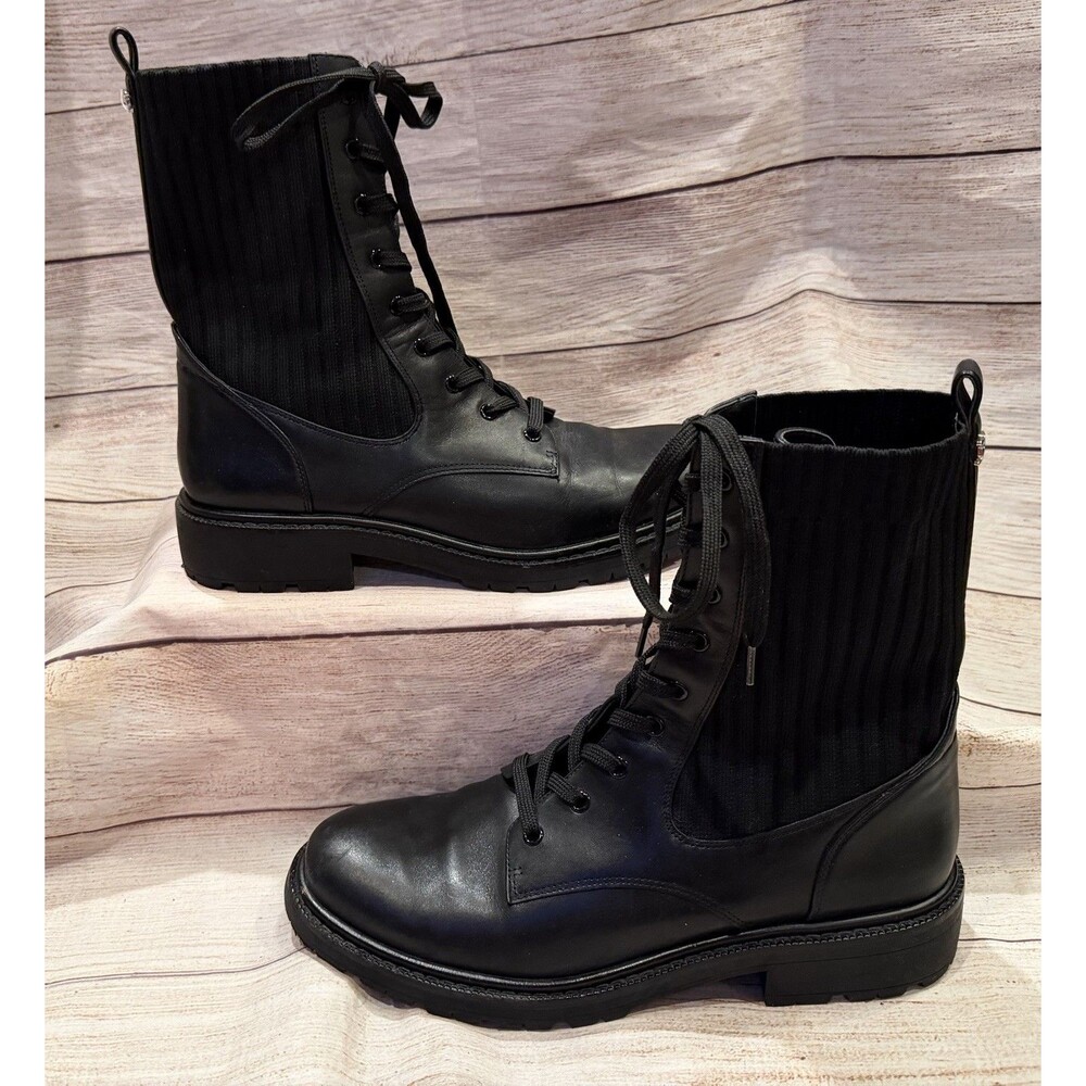 $249 Sam Edelman Lydell Combat Boot Black Leather/Knit Women’s Size 10 - Picture 3 of 10